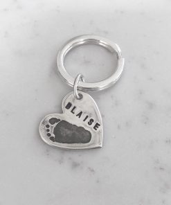 Baby Footprint Heart Keyring